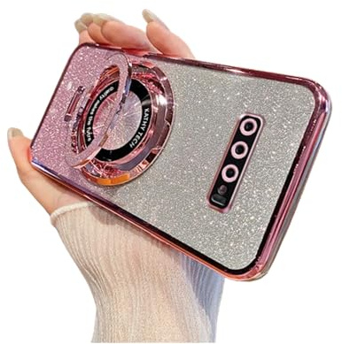 SIYOPINPFY Hülle für Samsung Galaxy S10 Hülle mit Ständer Ring Halter Glitter Funkelnder Diamant Schutzhülle Silikon Dünn Stoßfest Kameraschutz Handyhülle für Samsung Galaxy S10, DS Rosa