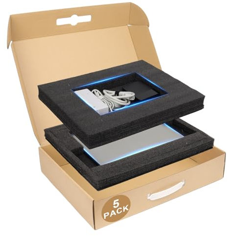 DERZIFUN Laptop Shipping Boxes with Foam, Set of 5, Medium Cardboard Mailer Boxes, Packaging Boxes for 10-17 Laptop, Tablet PC