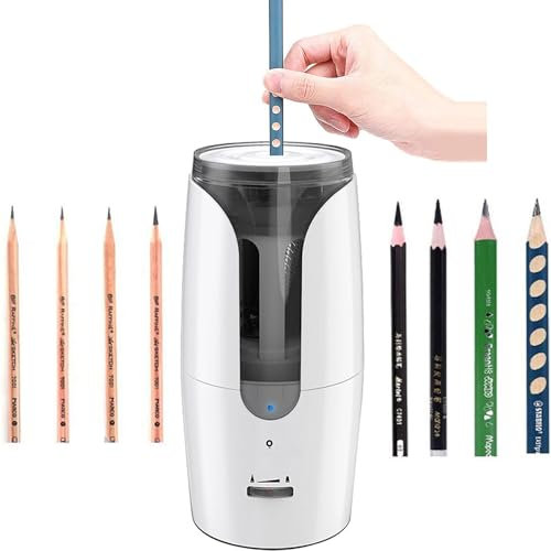 Elektrischer Bleistiftspitzer für Kinder, Anspitzer mit Behälter für Dicke und Dünne Stifte, Bleistiftschneider Elektrisch USB Wiederaufladbarer für 6-12mm Bleistifte und Buntstifte (White)