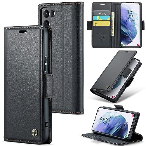 Rerzoiro Case for Samsung Galaxy S21 Wallet Case, RFID Blocking PU Leather Flip Folio Cover Card Holder Kickstand Shockproof Phone Case Compatible with Samsung Galaxy S21, Black