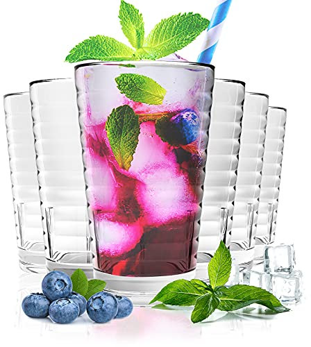 Verres à eau empilables en PC Verres à jus de fruits Set de 6 | 385 ML Gobelets réutilisables | Collection Pure | Parfaits pour la maison, les restaurants et les fêtes | Lavables au lave-vaisselle