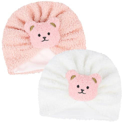 LECTNORE Babymützen und -Kappen, 2 Stück Babymützen für 6–12 Monate, Neugeborenenmütze, süße Turbanmützen mit Bärenmotiv, Winter- und Herbstmütze für Neugeborene, Kleinkinder (Weiß und Rosa)