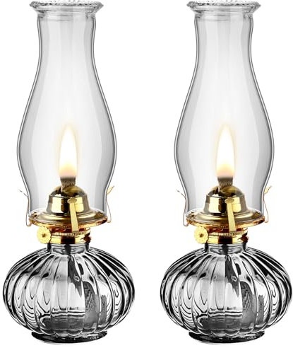 Kammer-Öllampe, klassische Kerosin-Lampe, große Ölglas-Laterne, Vintage-Hurrican-Lampe mit verstellbarem Feuer-Docht für Zuhause und Innenbereich, Kaminbrenner, 33 cm Höhe (grau)