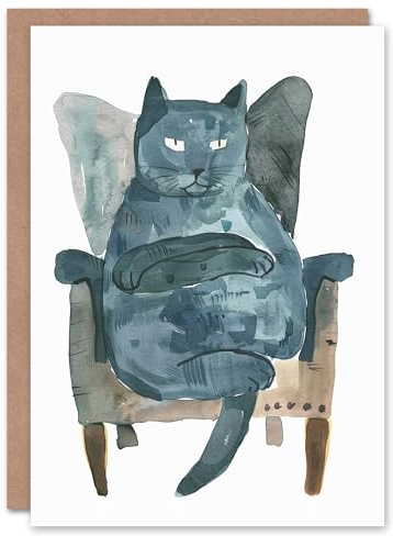 Artery8 Cat Lover Grumpy Pet Waiting On Armchair Blank For Him Or Her Art Birthday Card