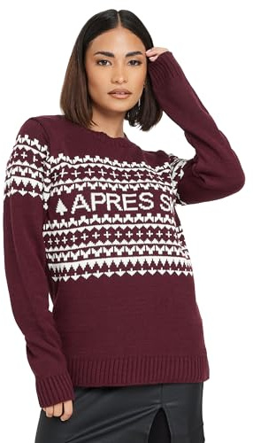 PixieGirl Petite Burgundy Red Knitted 'Apres Ski' Slogan Jumper Petite