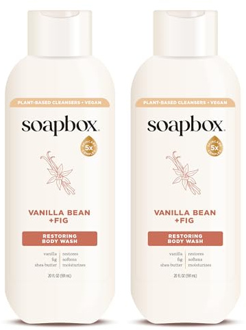 Soapbox Lot de 2 flacons de savon liquide pour le corps, gousse de vanille et figue, savon hydratant au beurre de karité, 591 ml chacun