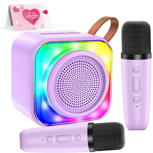 Macchina Karaoke per Bambini con 2 Microfoni Wireless - Microfono Bluetooth, Altoparlante Portatile, Cambio Voce, Luci LED, Giocattolo Musicale per Ragazze e Ragazzi, Regalo per Compleanni e Natale