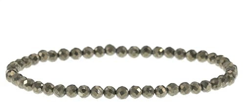 LAKADA Echtes Pyrit Edelstein Armband mit facettierten 4mm Perlen Heilstein Schutzstein Edelsteinarmband Glücksbringer Talisman Geschenk (Pyrit, 18CM)