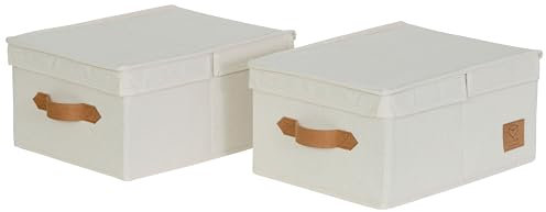 LOVE IT STORE IT Premium 2 Stück Aufbewahrungsboxen mit Deckel S - Aus Leinen Stoff - 2er Set Box klein - Beige - je 33x25x16 cm