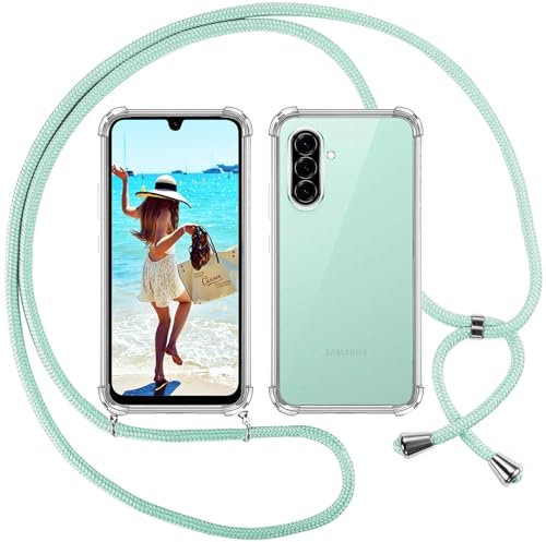 ISOI Funda con Cuerda para Samsung Galaxy A26 5G, Carcasa Transparente TPU Suave Silicona Case con Correa Colgante Ajustable Collar Correa de Cuello Cadena Cordón, Verde