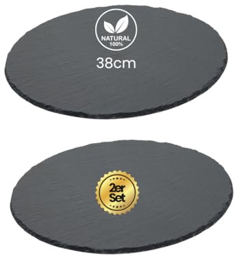 getgastro 2-er Set Naturschieferplatte rund Ø 38 cm – Hochwertige Schieferplatte für stilvolles Anrichten & Servieren – Robust & elegant