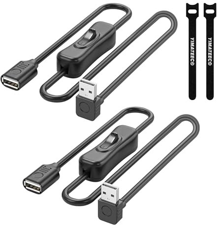 USB 3.0 Verlängerungskabel mit Schalter, 90 Grad Winkelstecker USB 3.0 Kurz Verlängerung mit Ein-/Aus Schalter Kabel Stecker auf Buchse SuperSpeed 5 Gbps für USB-Lüfter, PC Laptop (Unten, 2Stü)
