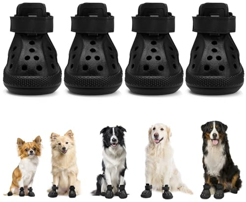 SlowTon Zapatos para Perros para Pavimento Caliente, Sandalias Transpirables Antideslizantes con Tiras Reflectantes, Fáciles de Poner y Quitar, Botines de Verano para Exteriores Fácile