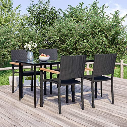 Brokky 5-TLG. Garten-Essgruppe Gartentisch Mit StüHlen Gartengarnitur Set Sitzgarnitur Garten Schwarz Poly Rattan