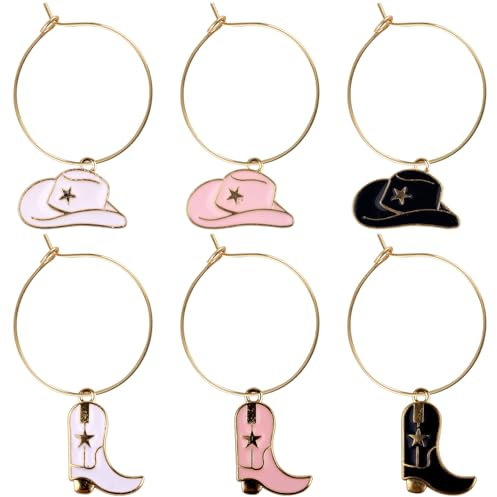 lasuroa 6pcs Cowboy Boot Hat Wine Glass Charms, Cute Wine Glass Charms Markers Tags Fun Stemware Markers for Stem Glasses Party Favors & Decorations