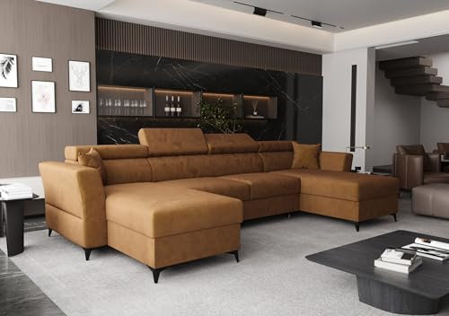 AXLIVING Ecksofa klein mit Schlaffunktion Ribella 345cm Bernstein U-Form