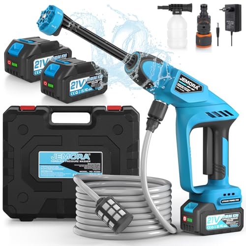 Pistola de Agua a presión, hidrolimpiadora bateria con Boquilla 6 en 1, Pistola Agua presion bateria para la Limpieza de Coches, Suelos y Jardines