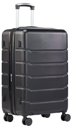 Sweetcrispy Carry on Luggage, Hard Shell ABS Suitcase with Double Spinner Wheels, Lightweight Expandable Rolling Suit Case with TSA Lock, 21 Inch Charcoal Black