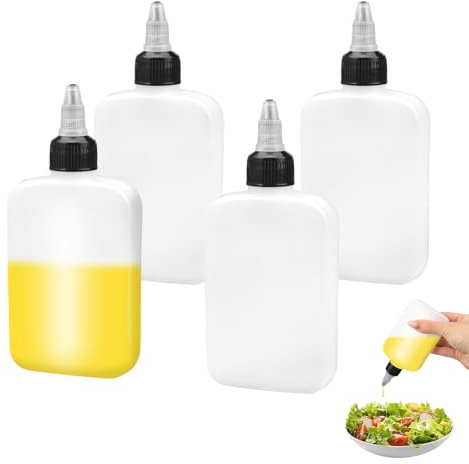 4 X 120 Ml Squeeze Flaschen Ölflasche Ölspender mit Kappen, Soßenflaschen für Sauce, Ölflasche Plastik, Squeeze Ölspender Flaschen für Speiseöl, Sojasauce, Essig und Andere Flüssige Würzmittel