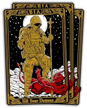Brothers in Arms - Sticker „Kill your Demons“ – 3er Set – Premium Vinyldruck – 10cm x 6,5 cm – wasserfeste Aufkleber für Trinkflaschen, Spinttüren etc. – Bundeswehr- & Militär Design