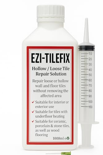 Ezi-TileFix Hollow Tile Repair Solution, 1000ml, Interior and Exterior Use, for Ceramic, Porcelain, Stone and Wood Flooring with Underfloor Heating Compatibility