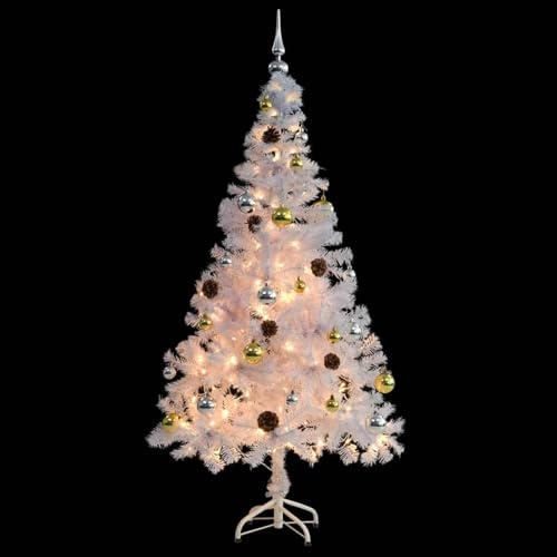 Gecheer Künstlicher Weihnachtsbaum mit Beleuchtung & Kugeln Weiß 150 cm, Künstlicher Weihnachtsbaum für Festliche Events Restaurant-Dekoration Weihnachtsmarkt und als Familiengeschenk321502