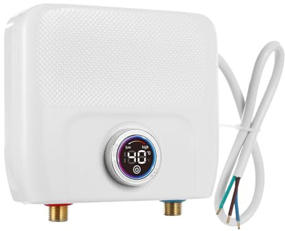 Scaldabagno Istantaneo 6500W, Scaldabagno Elettrico 220V, Mini Scaldabagno Senza Serbatoio, Schermo LED Digitale, Funzione Memoria, Controllo Intelligente, per Cucina Bagno Lavandino