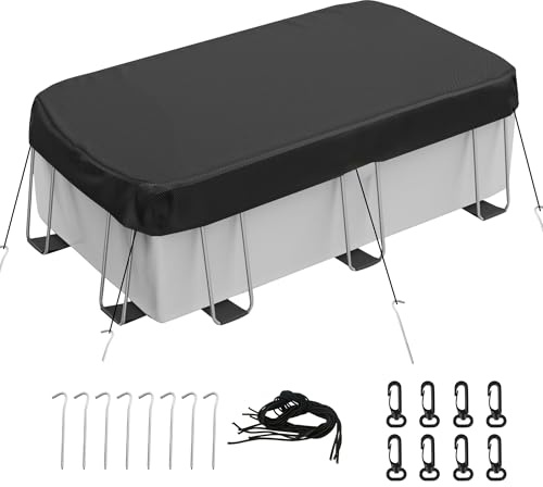 Neuradical Bâche de Piscine rectangulaire de qualité supérieure, Noir avec Bordure Orange, Nylon Polyester Robuste, résistante à l'eau, Protection UV, Fonctionnement Manuel, 2,7 x 5,5 m