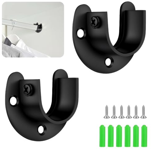 NUTKIT Kleiderstange Halterungen,2Stk Rundrohr Halterung mit Schrauben,32MM | Schwarz U-Form Stangenhalterung Kleiderstangenhalter, aus Edelstahl, Stangenhalter Schrankrohrhalter für Schrankrohr-Stange