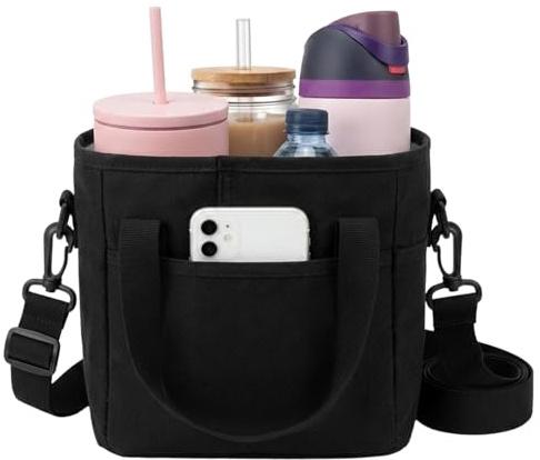 4 Compartment Drinks Carrier Holiday,Insulated Drink Carrier Bag Insulated Drinks Holder with Adjustable Strap, Travel, Convenient Cup Carrier for Outdoor Activities, and Daily Commuting (Black)