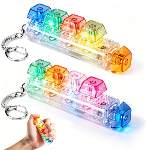 Joycabin 2 Stück Tastatur Fidget Spielzeug mit LED & Schlüsselanhänger | Leuchtender 5-Tasten Clicker als Fidget-Spielzeug, Mini Tastatur, ideal für Stressabbau,Büro,Schule,Reisen und als Mitgebsel