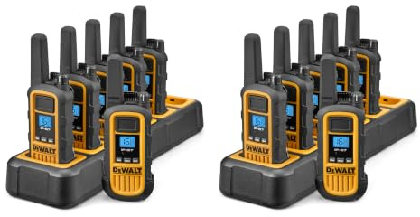 DeWALT Long Range Rechargeable Walkie Talkies, 12 Pack (2 x 6 Pack) | Rechargeable professional handheld, two way radios, PMR446 licence-free, VOX hands free, work teams, site warehouse, 2 docks