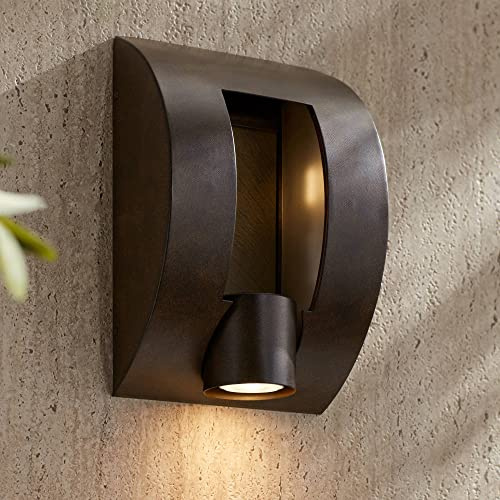 Franklin Iron Works Modern Industrial Outdoor Wall Light ADA Compliant Fixture Brown Bronze 12 Framed Slate Downlight for Exterior House Porch Patio Outside Deck Garage Yard Front Door Garden Home
