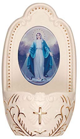 Acquasantiera In Porcellana Miracolosa Maria Piccola 12.5cm Collezione Fiorentina Cattolica Idea Regalo