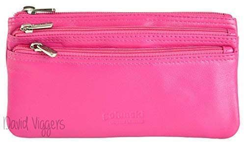 GOLUNSKI Cuir Souple 3 Section Fermeture éclair Porte-monnaie 6 COULEURS - 0330 - Rose Vif, Large