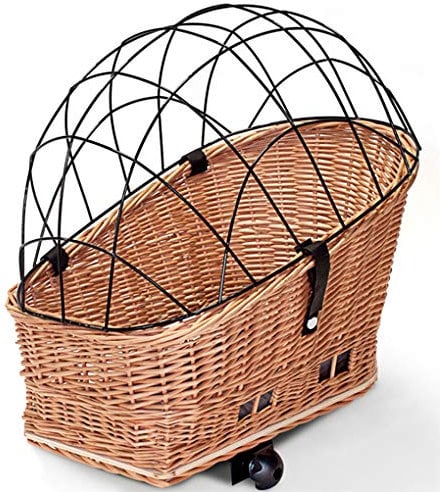 Tigana - Hundefahrradkorb für Gepäckträger aus Weide Natur 56 x 36 cm mit Metallgitter Tierkorb Hinterradkorb Hundekorb für Fahrrad (N-S) (XL mit Kissen)