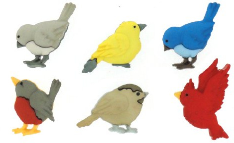 Dress it Up Feathered Friends Button, Plastic, Multi-Colour, 18 x 16-22 x 18 mm, 6-Piece