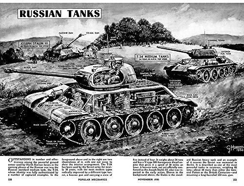 Wee Blue Coo War Drawing Russian Tanks T34 Joseph Stalin Military USA Art Print Poster Wall Decor Kunstdruck Poster Wand-Dekor-12X16 Zoll