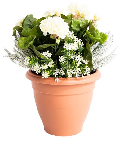 Blooming Artificial - Decorative Artificial Flowers, Realistic Fake Flowers, Year Round Decorative Geranium Plant for Outdoors, UV and Water Resistant (White) (50cm)