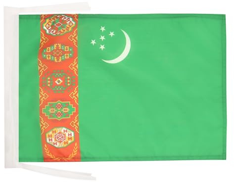 AZ FLAG Flagge Turkmenistan 45x30 cm Polyester 100D Kordeln | Für innen und außen Turkmenische dekorative Flagge doppelte Nähte und verstärkte Kanten mit Schnüre 100D Polyester