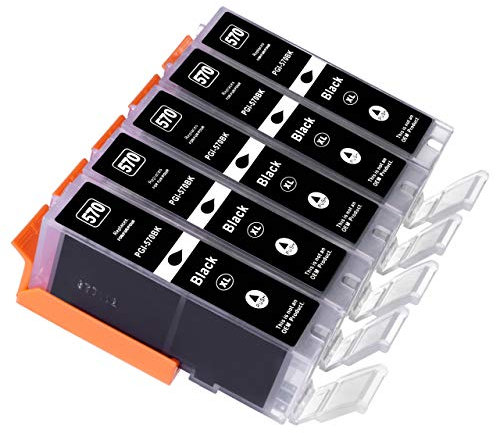 ESMONLINE komp. XL Druckerpatronen für Canon PGI 570 CLI 571Pixma TS 5050 5051 5053 5055 6050 6051 6052 8050 8051 8052 8053 9050 9055 als Ersatz zu PGI-570 (5er Set - schwarz)