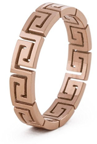 Akitsune Argius Anello | Greco Ornamenti Design Anello Donne Uomo Acciaio filigrana meandro - Oro Rosa - US 10