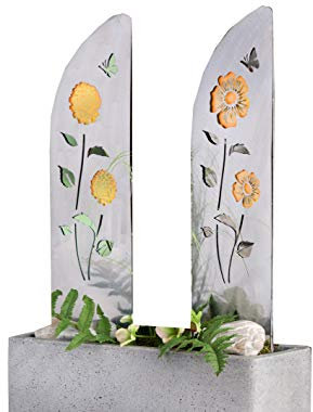 GILDE 1 x LED Solar Steele Blumen Metall Eisen gebürstet m. Klarlack Höhe 65 cm, Gartenstab, Gartenstecker (Links (Stückpreis))