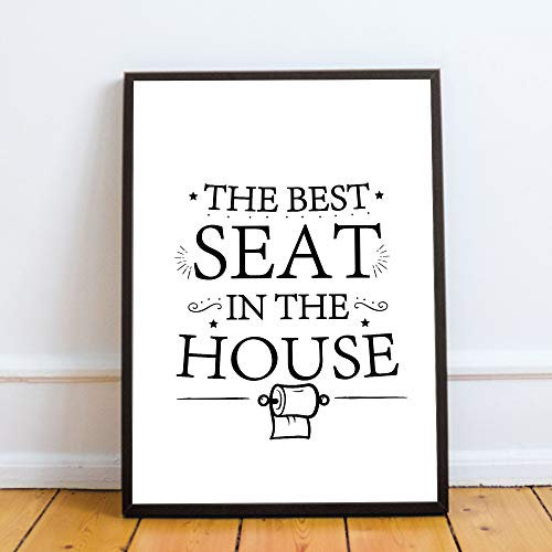 Red Ocean Bathroom Sign For Toilet Loo Funny Framed Print Home Decor Wall Art Gift (A4 Print with Black Frame - Black Best Seat In The House)