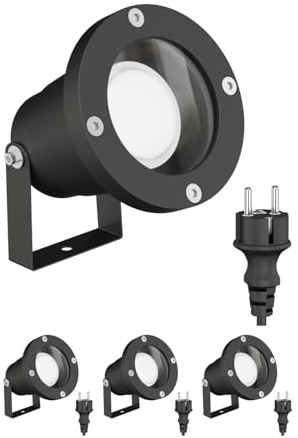 ledscom.de 4x LED Gartenstrahler DUK schwarz für außen, Aluminium, IP65, inkl. GU10 Lampe 6,826W 630lm 100° warm-weiß