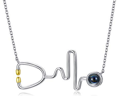 SOULMEET Stethoskop Anhänger 925 Silber Halskette für Frauen Mädchen Geschenk für Krankenschwestern Doktor 100 Sprachen Ich liebe dich Halskette