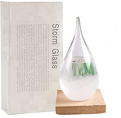 Enkrio Sturmglas Wettervorhersage Barometer Flasche mit Holzsockel für Zuhause und Büro Dekoration – Wetterstation (mittel)