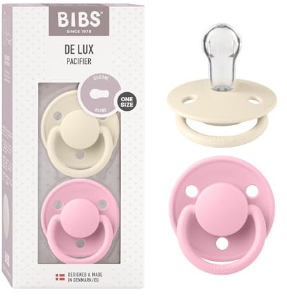 BIBS De Lux Schnuller 2er-Pack, BPA-frei, Kirschform Nippel. Silikon, Hergestellt in Dänemark. 0-36 Monate (2er Pack), Ivory/Baby Pink