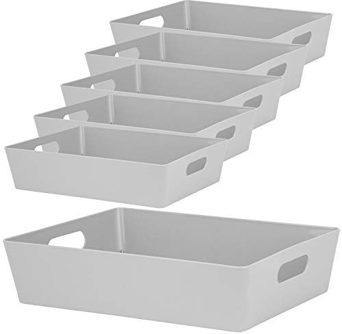 #11 6x Ordnungsboxen 8cm hoch GRAU 35x26x8cm 6L DINA4 Kunststoff Bad Korb