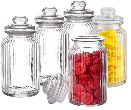 BigDean 5x Bonbongläser Bonboniere 1,3 Liter - Mit Deckel - Für Süßigkeiten, Kekse, Kräuter & Gewürze - Vintage Vorratsgläser - Die idealen Helfer für Küche & Haushalt